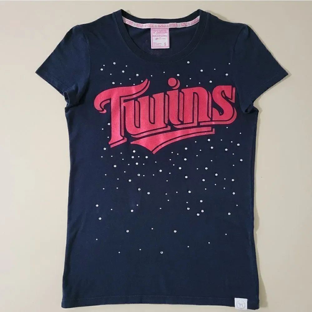Pink Victoria's Secret Navy Minnesta Twins Embellished Crew Short Sleeve Tee